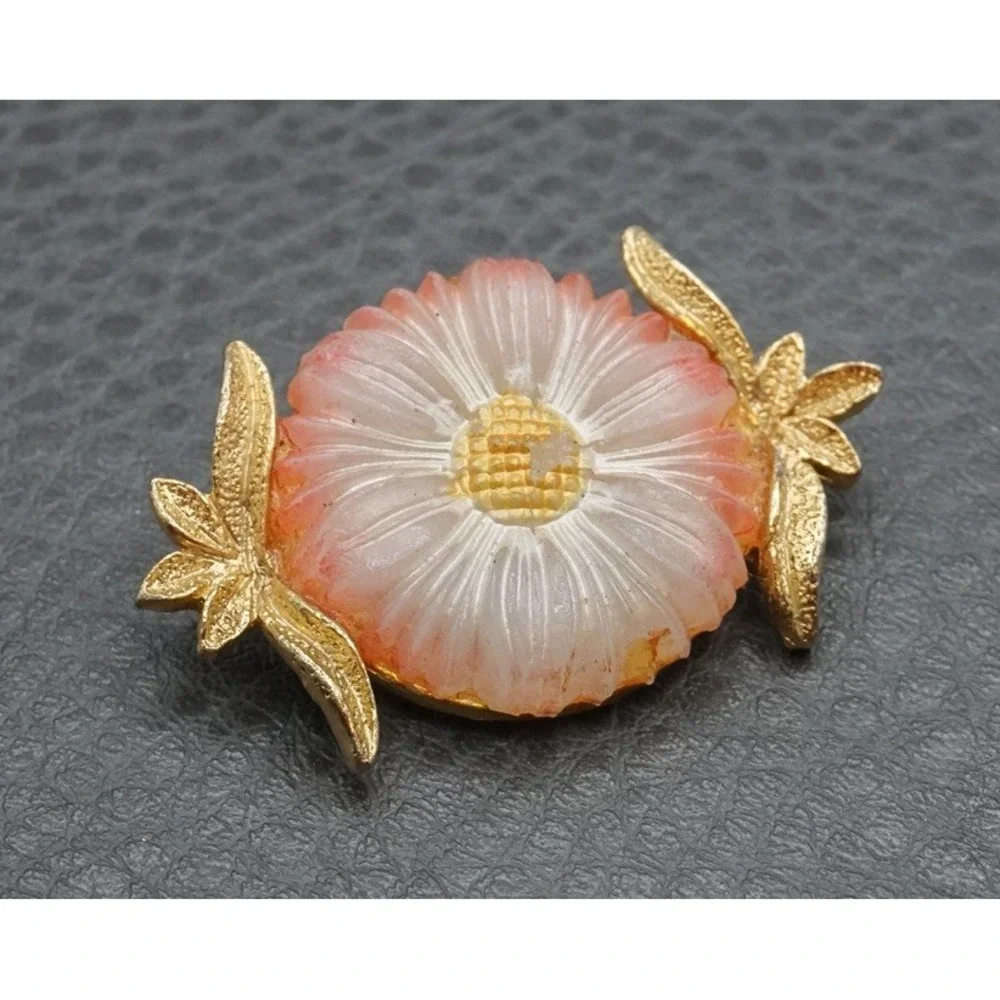 Vintage Painted Flower Frosted Pastel Colors Glass Brooch Pin